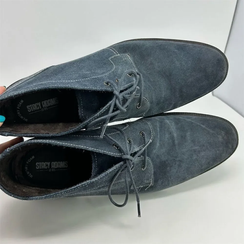 Stacy Adams Men's Blue Suede Chukka Boots Size 12 M Lace Up Memory Foam